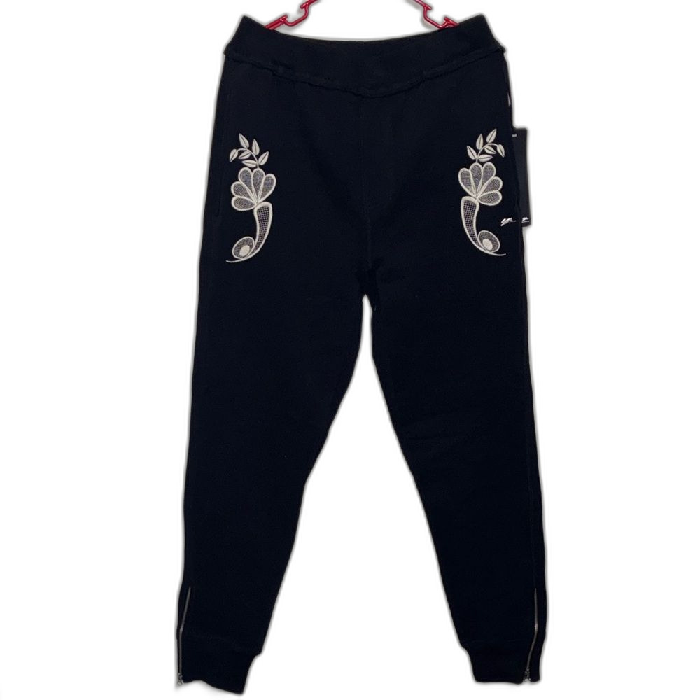 A.Tiziano Jogger Pants – Black Floral Embroidered, M